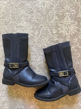 Mayoral Black and Dark Gray Girls' Mid-Calf Boots with Gold Buckle